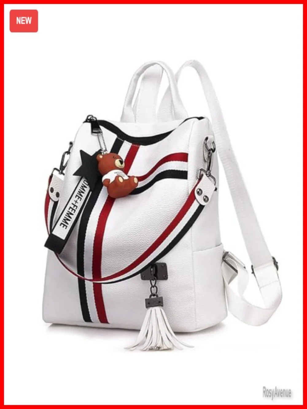 Faux Leather Backpack Purse for Women Travel Daypack with Tassel